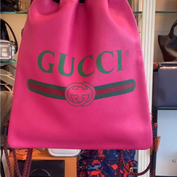 Auth GUCCI Pink Leather Back Pack - Picture 3 of 3